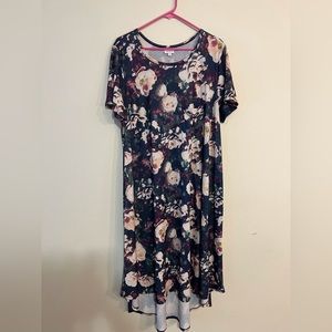 LuLaRoe Carly Navy/Pink Flower Dress, Size 3XL